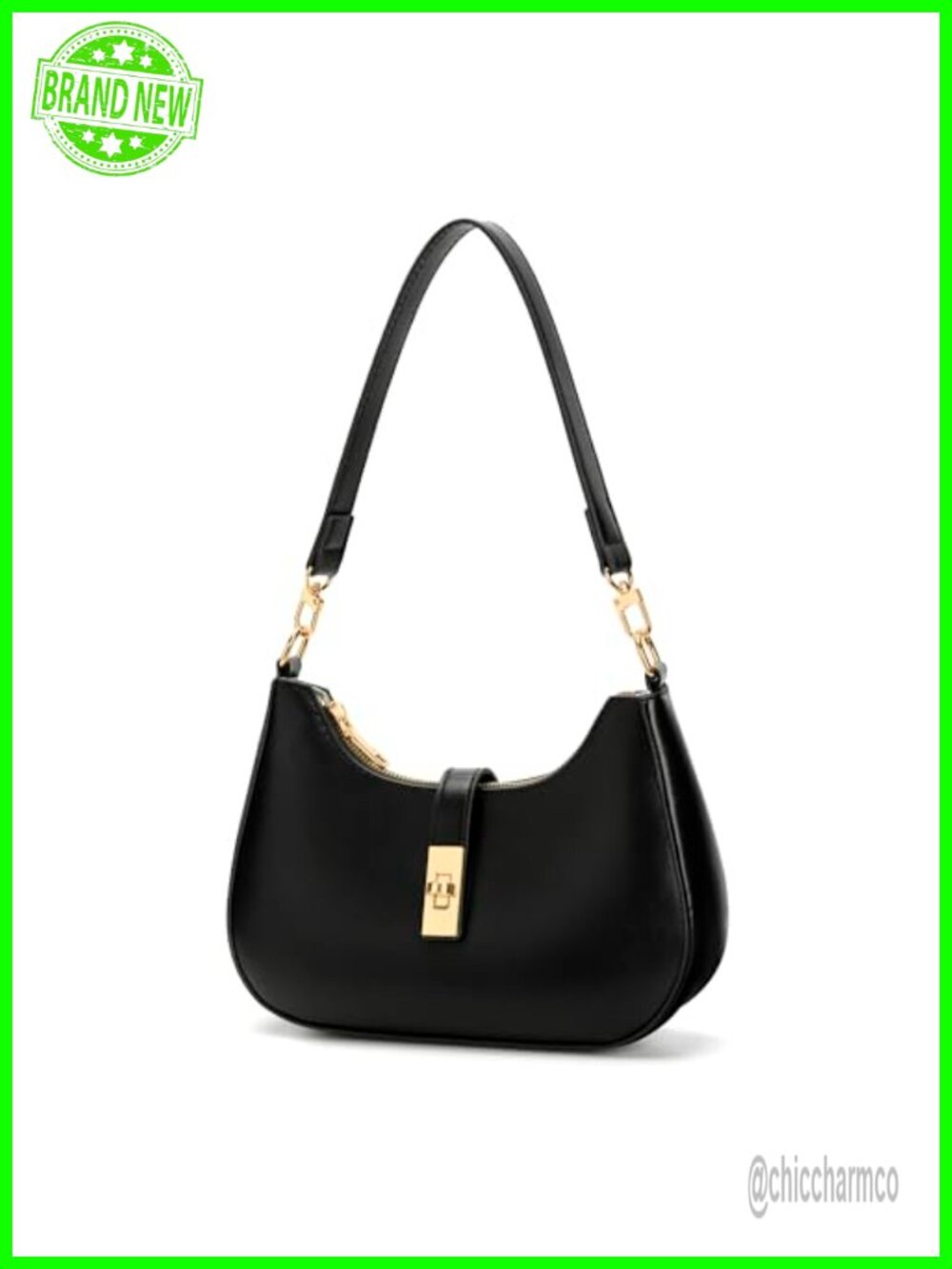 PU Leather Hobo Shoulder Bag Crescent Crossbody Purse Detachable Chain